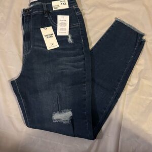 Encore Jeans Indigo Frayed Hem Skinny Jeans